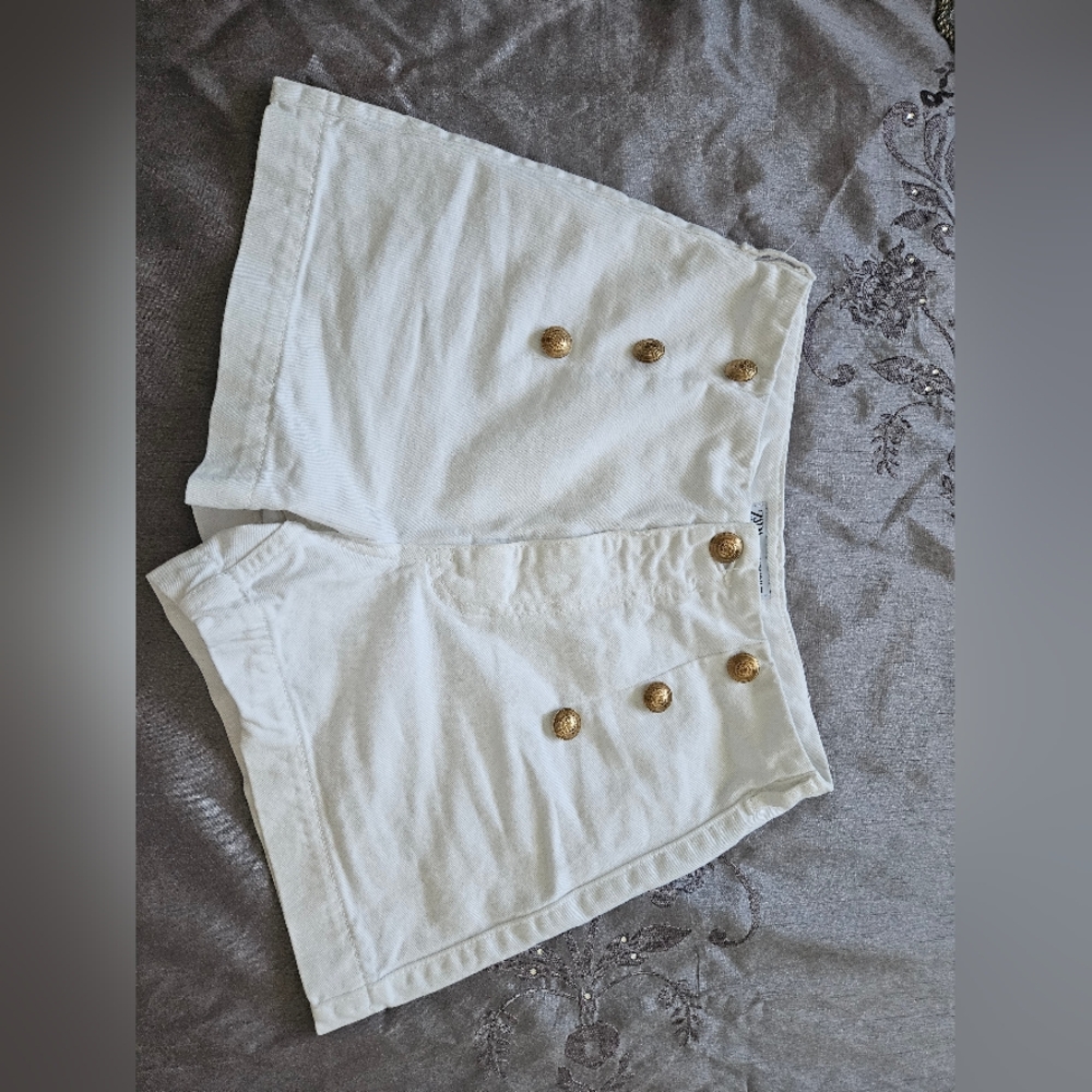 Zara White Jean Shorts with Gold Buttons